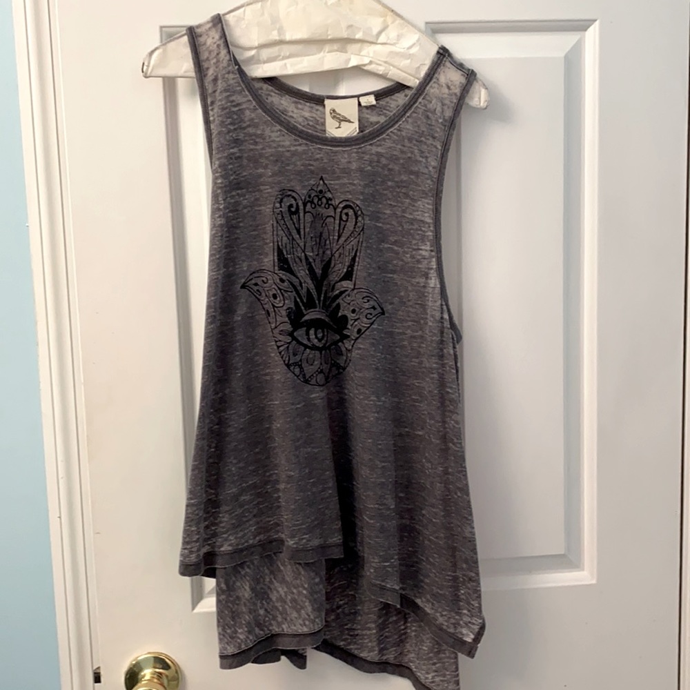 Grey Hamsa flowy tank.